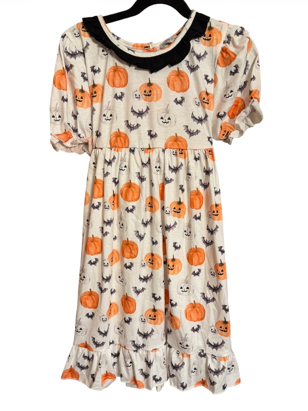 Abby & Evie Pumpkin & Bat Print Dress Black Trim Sash Waist Tie NWT Size 7